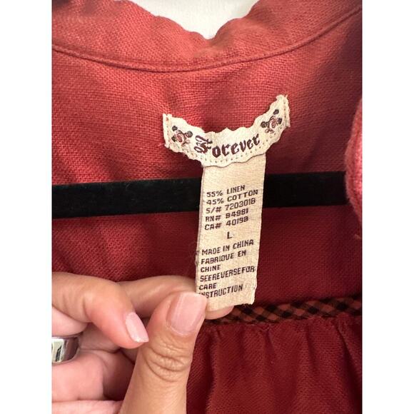 Vintage Rust Red Cropped Linen Button‎ Blouse Cottagecore Boho Y2K Festival Top - Picture 4 of 5